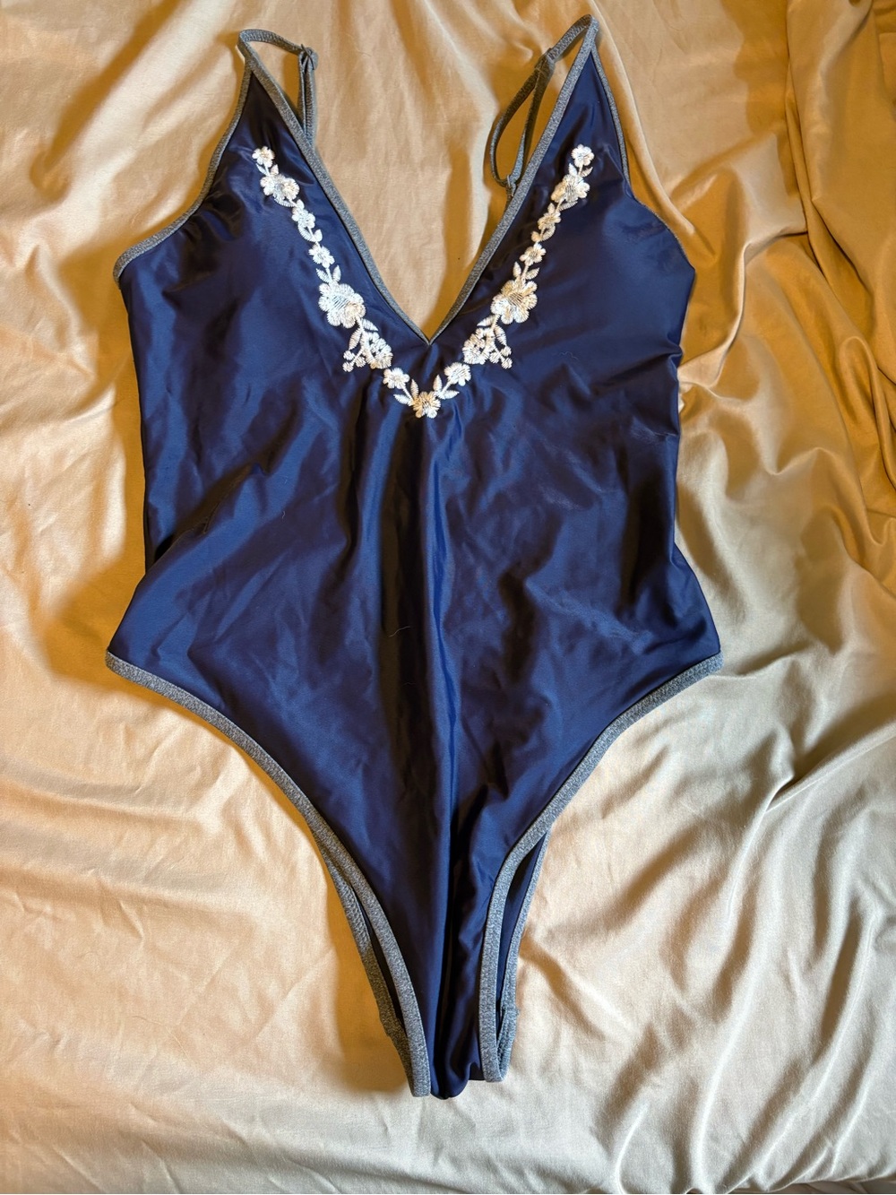 Navy Floral Appliqué Women’s One-Piece Swimsuit